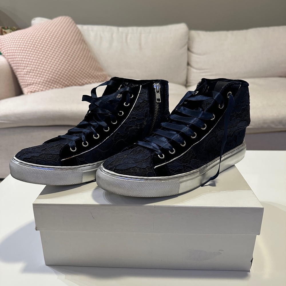 Navy Lace Sheer Sneakers